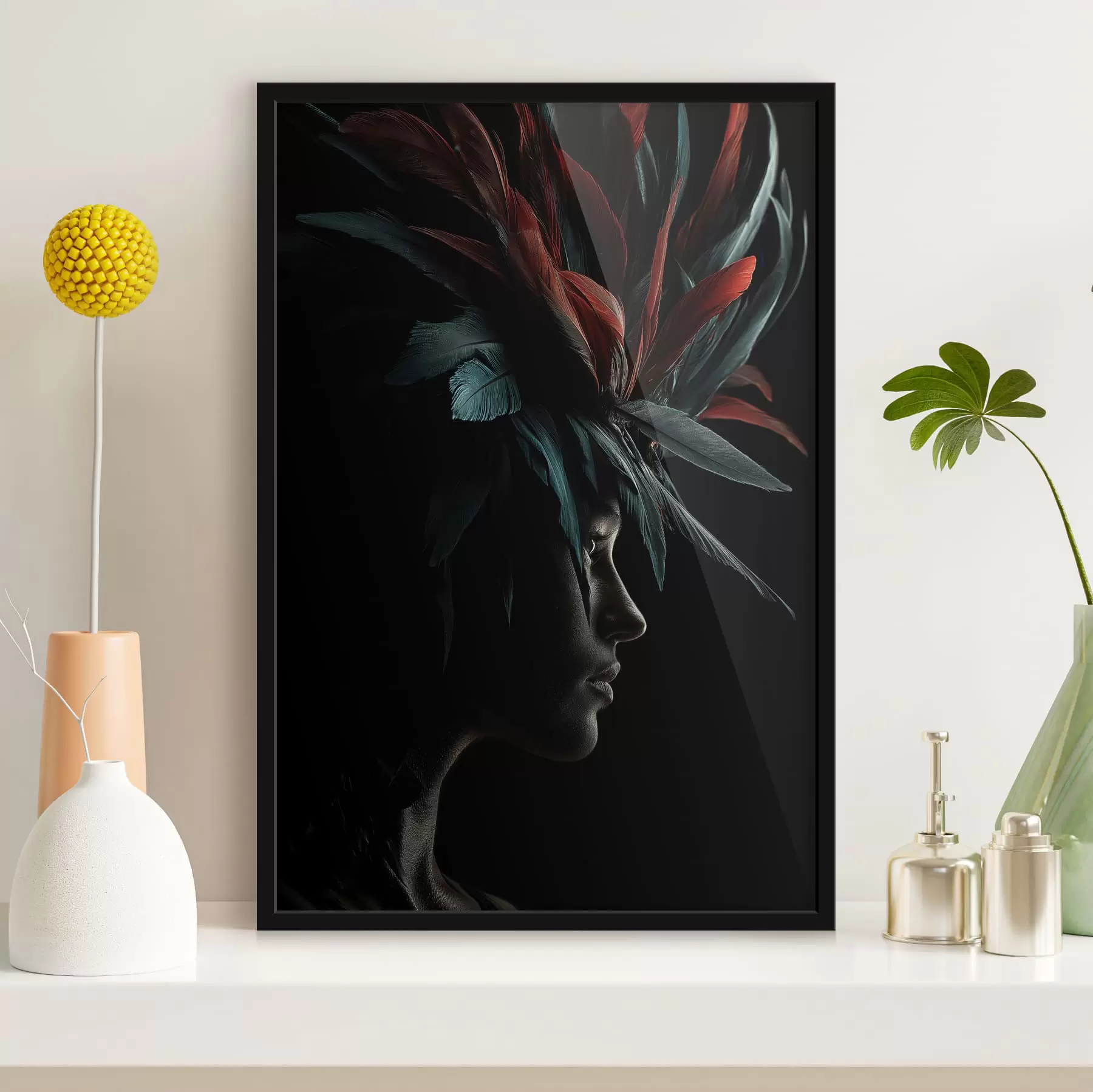 Fototapete Porträt mit Federn f47735