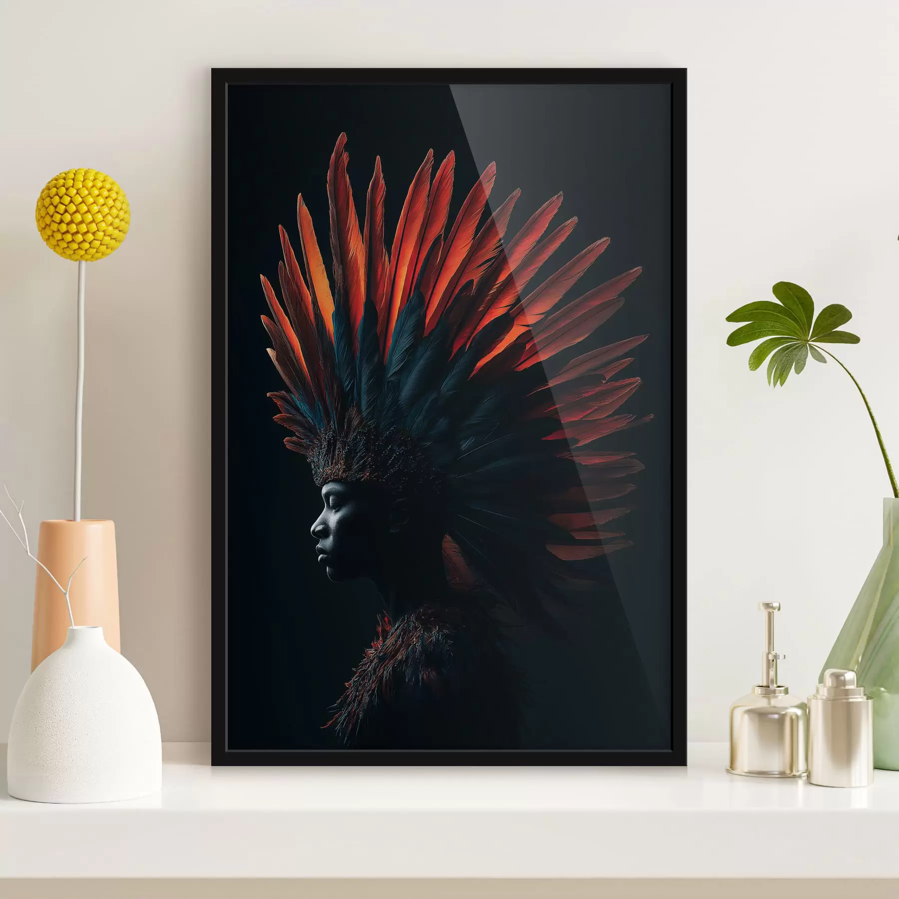 Fototapete Porträt mit Federn f47736