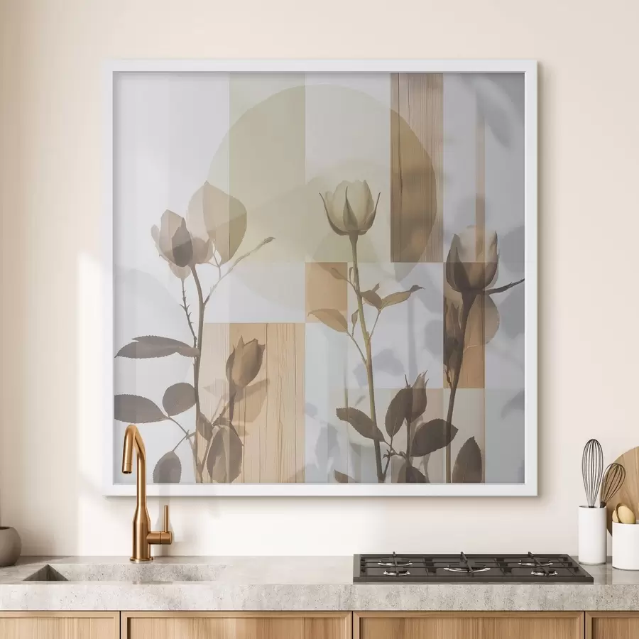 Fototapete Abstraktion mit Blumen und geometrischen Formen f47654
