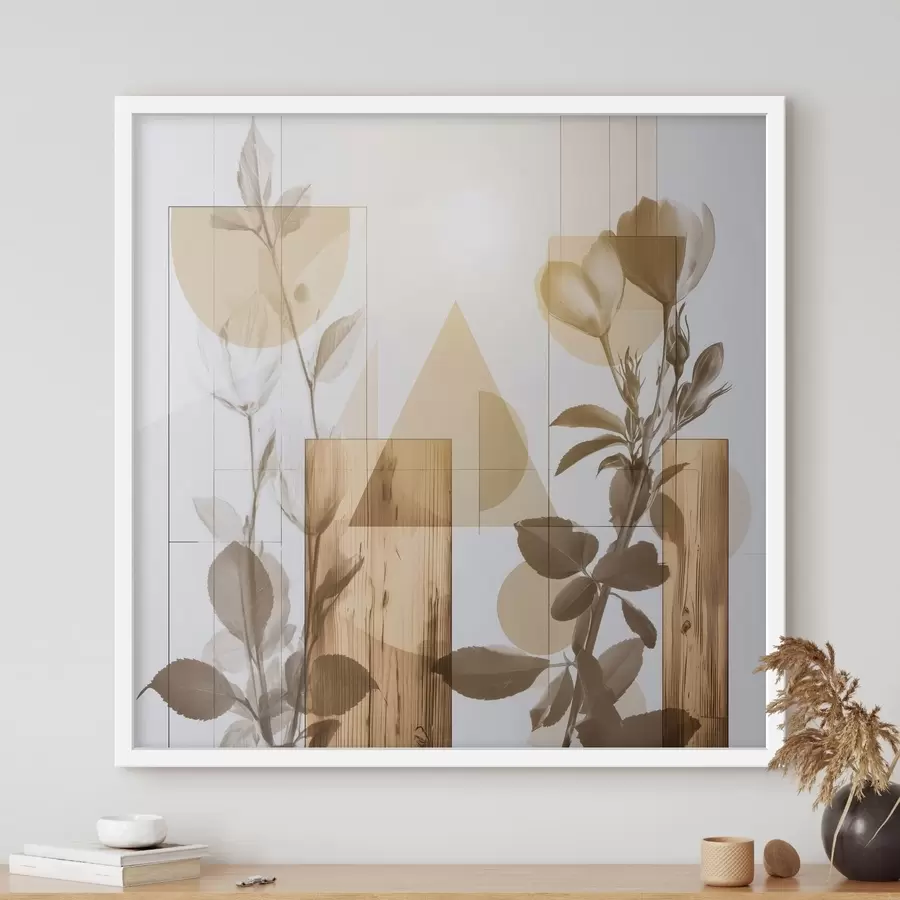 Fototapete Abstraktion mit Blumen und geometrischen Formen f47655