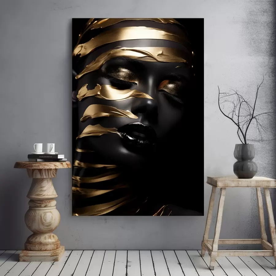 Fototapete Gesicht mit dunklem Ton und Streifen s47321