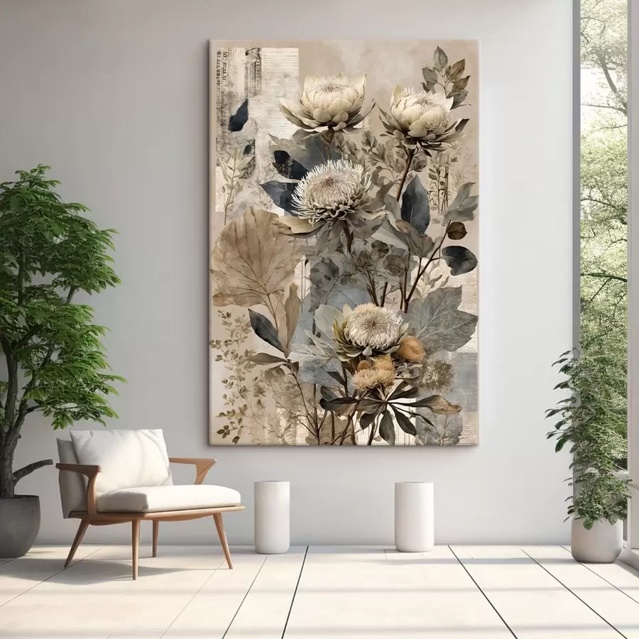 Fototapete Botanische Komposition in gedämpfter Farbpalette s47755