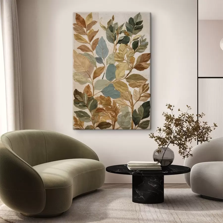 Fototapete Dekorative Blätter in einer warmen, natürlichen Farbpalette s47759