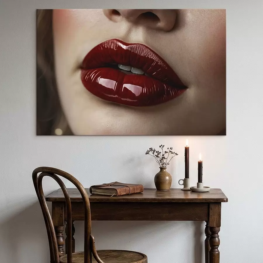 Fototapete Nahaufnahme von glänzenden roten Lippen s47772