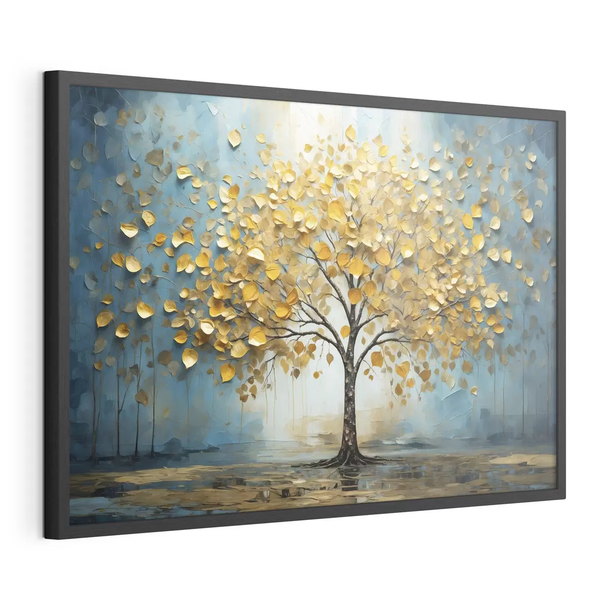Poster Baum mit gelben Blättern vor blauem Hintergrund f47256