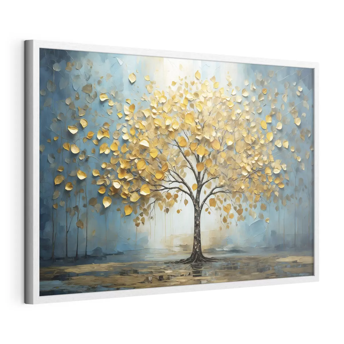 Poster Baum mit gelben Blättern vor blauem Hintergrund f47256