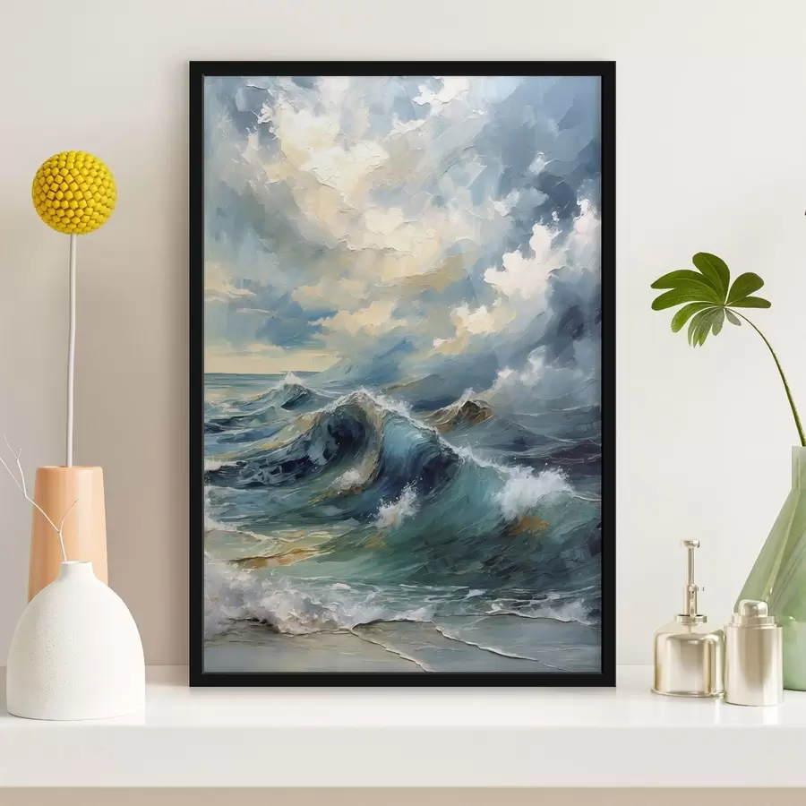 Fototapete Meereswellen unter einem hell bewölkten Himmel f47275