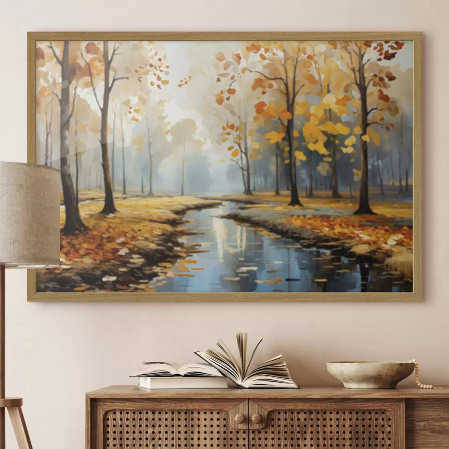 Fototapete Herbstwald mit Bach und gelben Blättern f47278