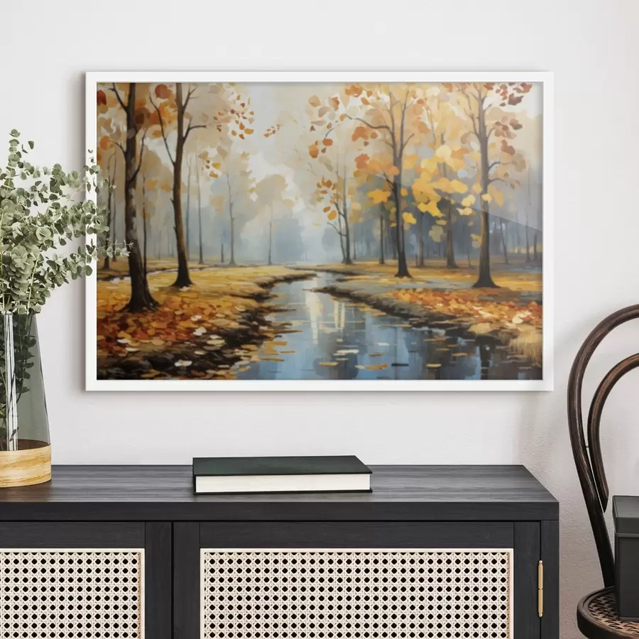 Fototapete Herbstwald mit Bach und gelben Blättern f47278