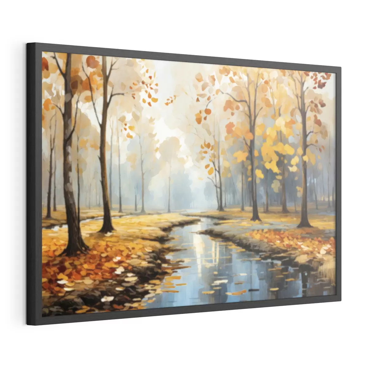 Poster Herbstwald mit Bach und gelben Blättern f47278