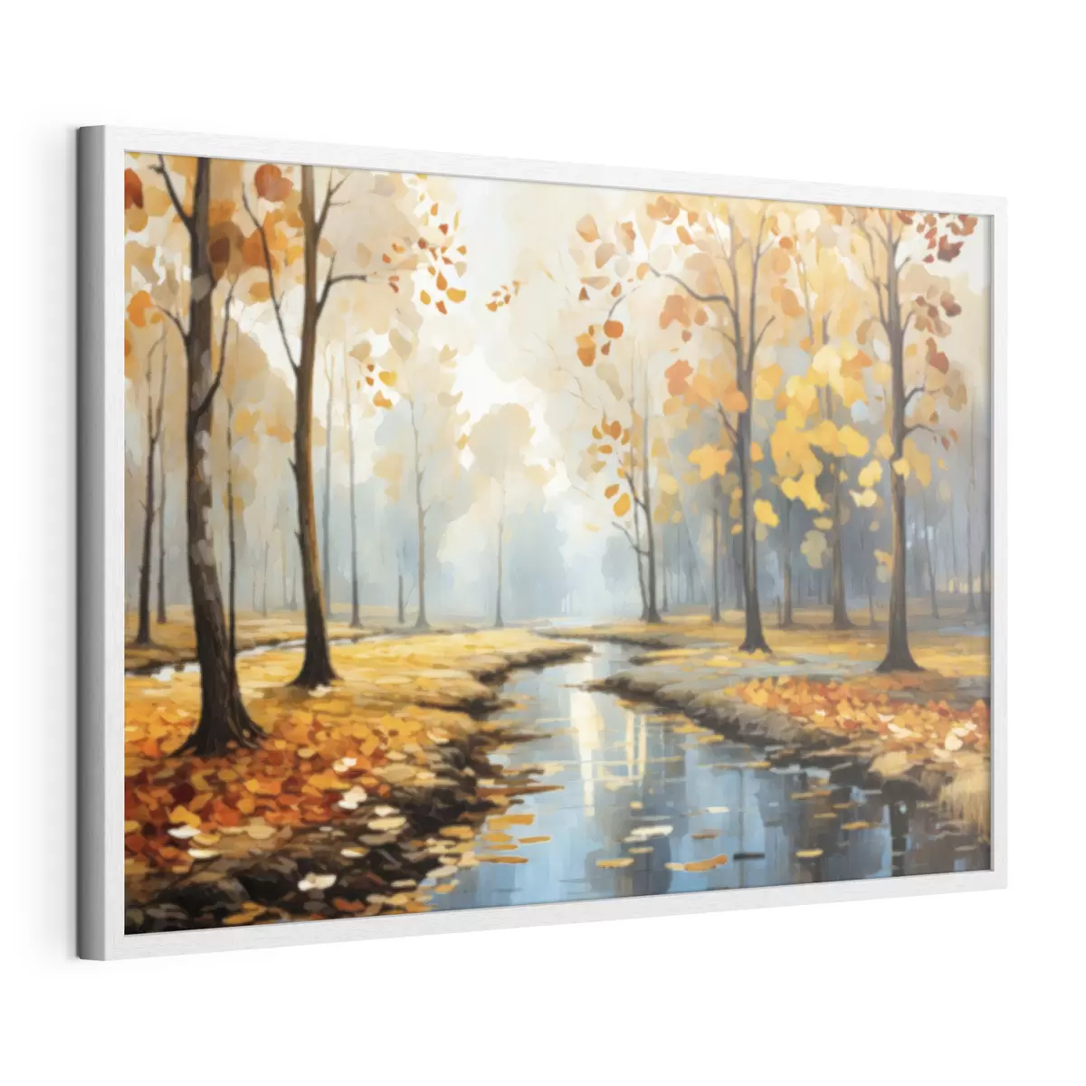 Poster Herbstwald mit Bach und gelben Blättern f47278