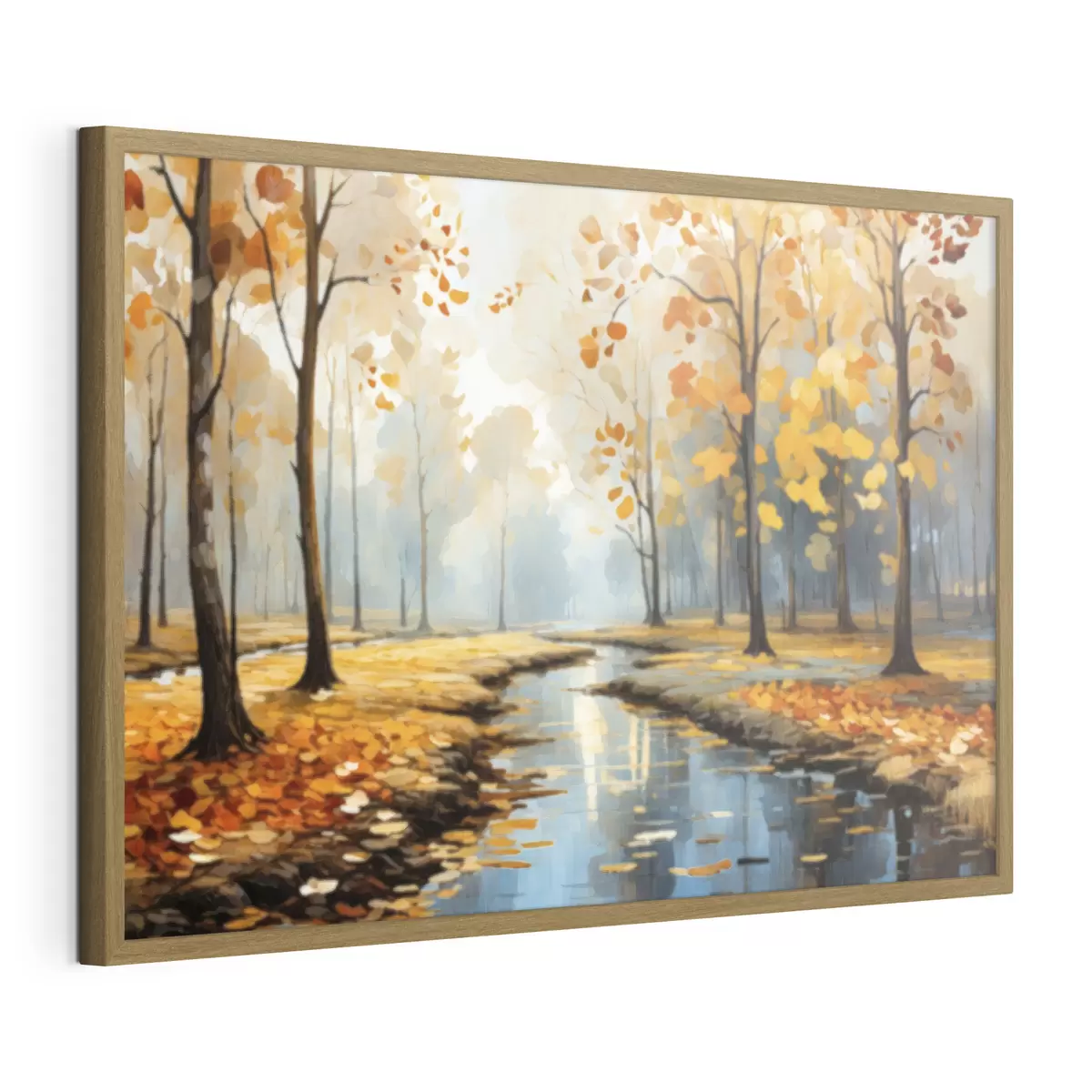 Poster Herbstwald mit Bach und gelben Blättern f47278