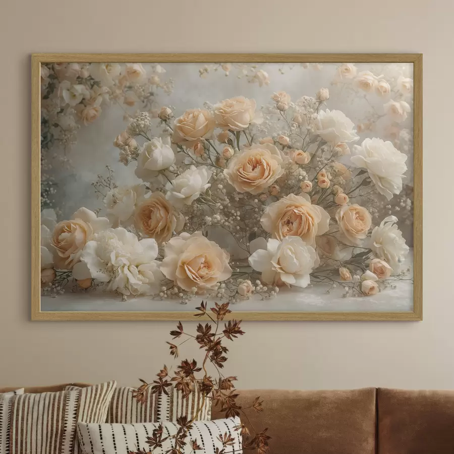 Fototapete Zarte cremefarbene Rosen in einem großen Arrangement f47279