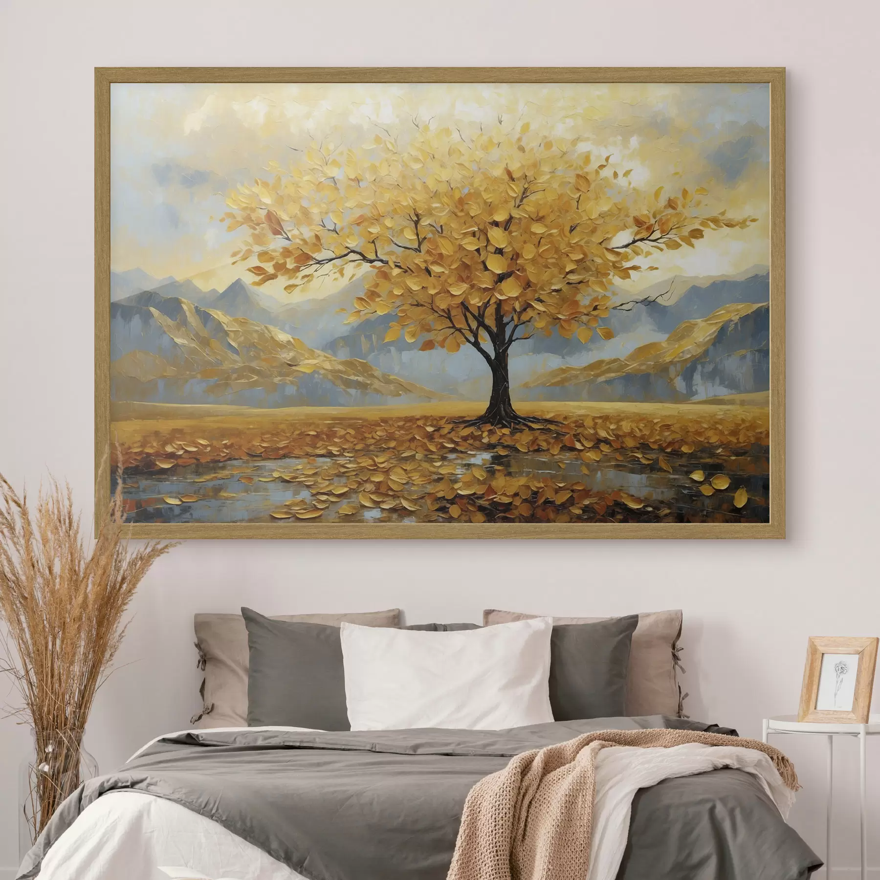 Fototapete Baum mit gelben Blättern in einer Berglandschaft f47285