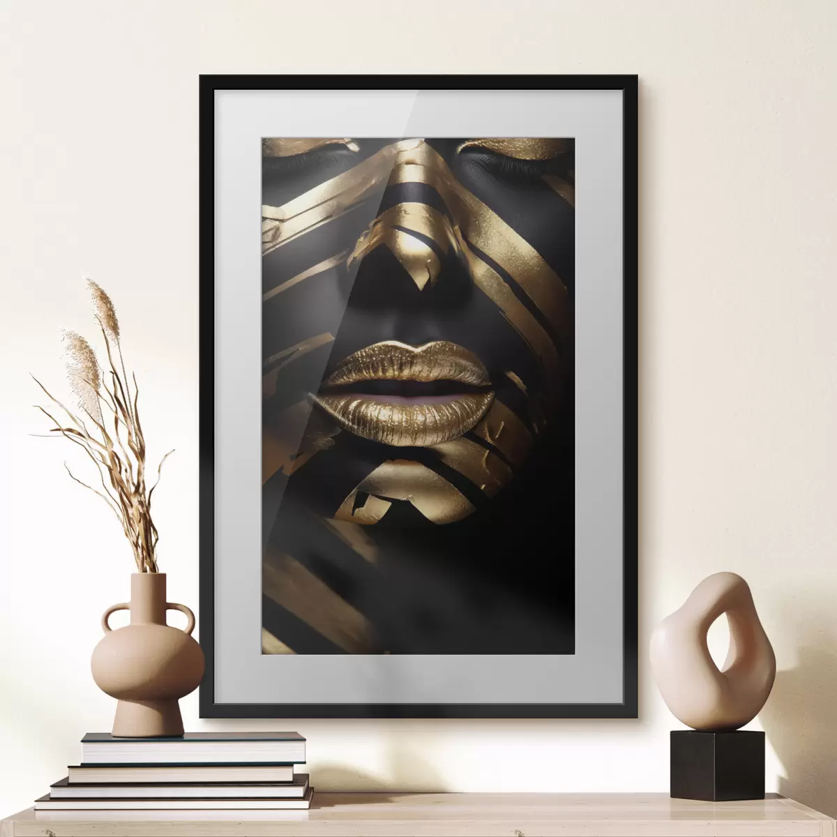 Poster Gesicht mit Schwarz und Streifen f47320