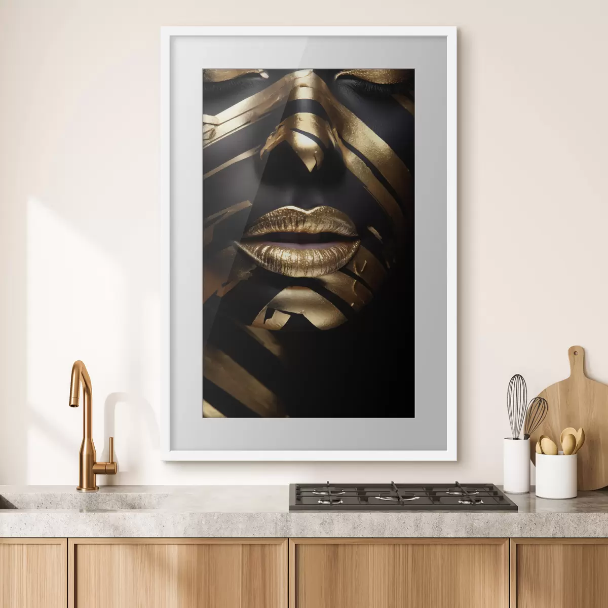 Poster Gesicht mit Schwarz und Streifen f47320