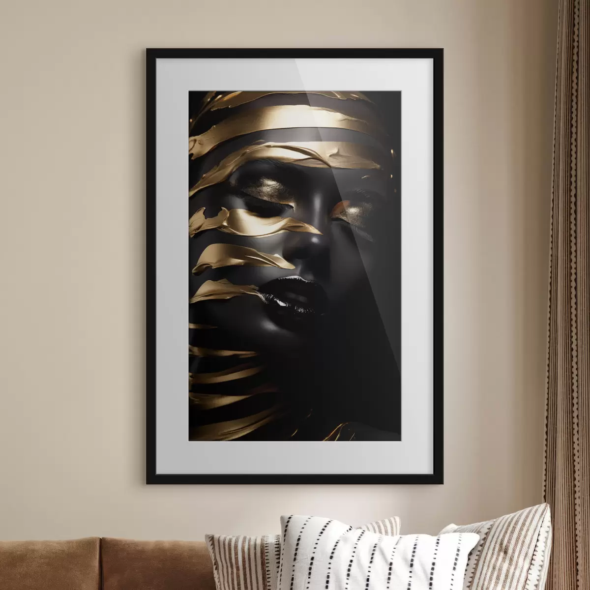 Poster Gesicht mit goldenen Bändern f47321