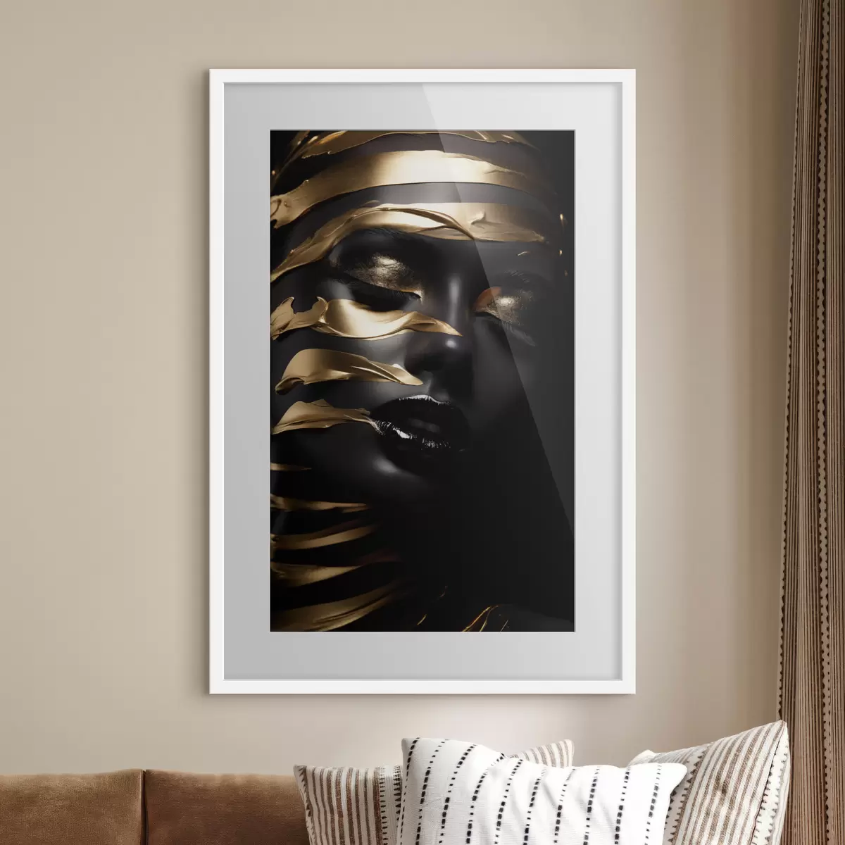 Poster Gesicht mit goldenen Bändern f47321