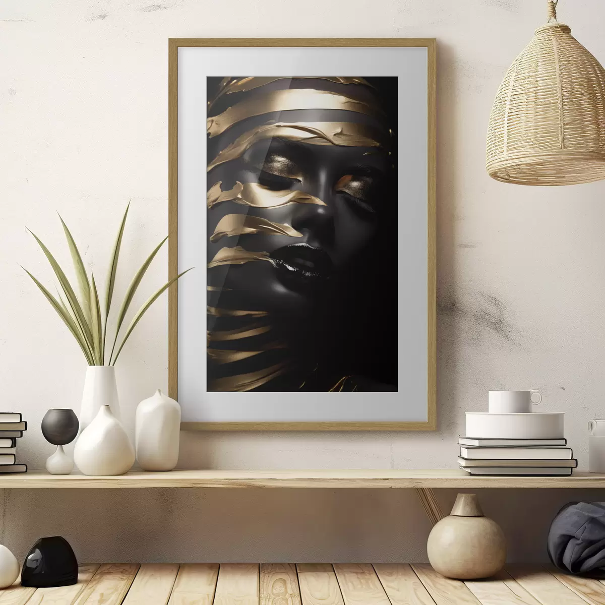 Poster Gesicht mit goldenen Bändern f47321