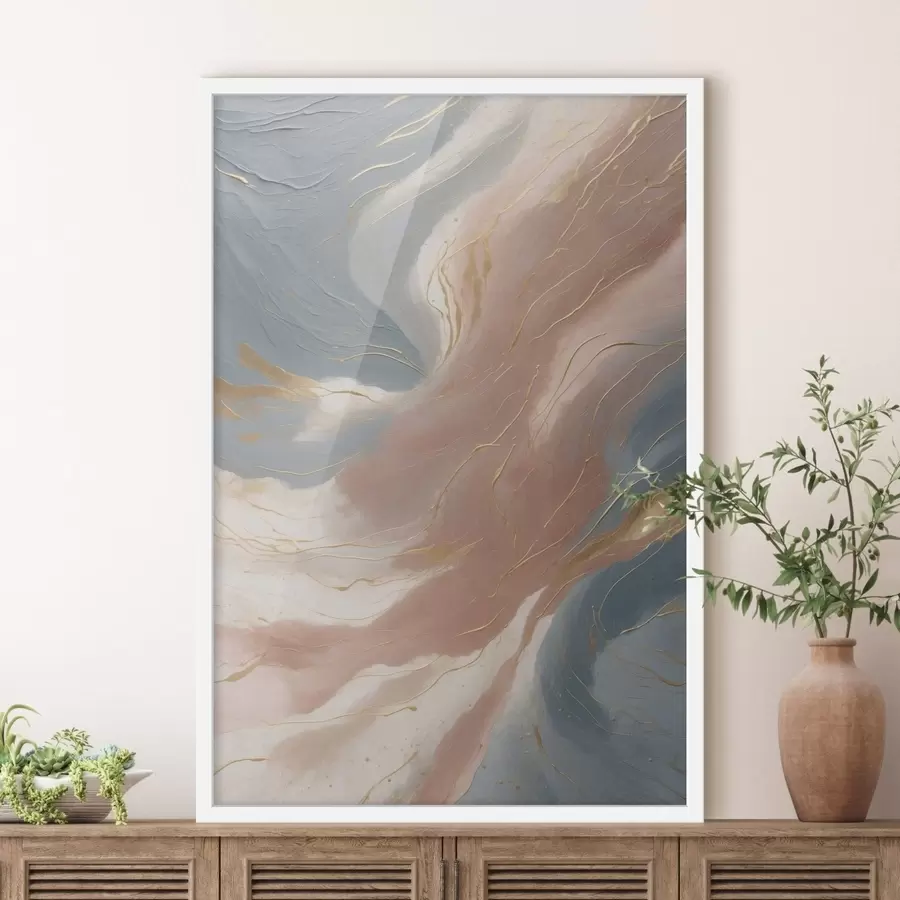 Fototapete Abstrakte Wellen in sanften Blau- und Rosatönen f47753