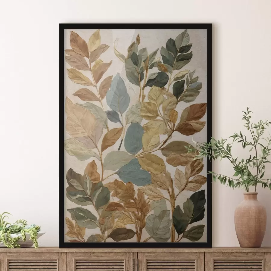 Fototapete Dekorative Blätter in einer warmen, natürlichen Farbpalette f47759