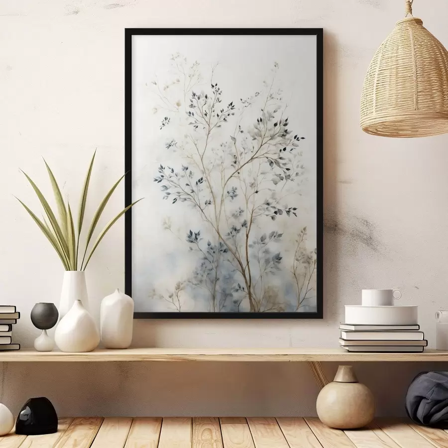 Fototapete Zarte Zweige mit kleinen Blättern auf hellem Hintergrund f47763