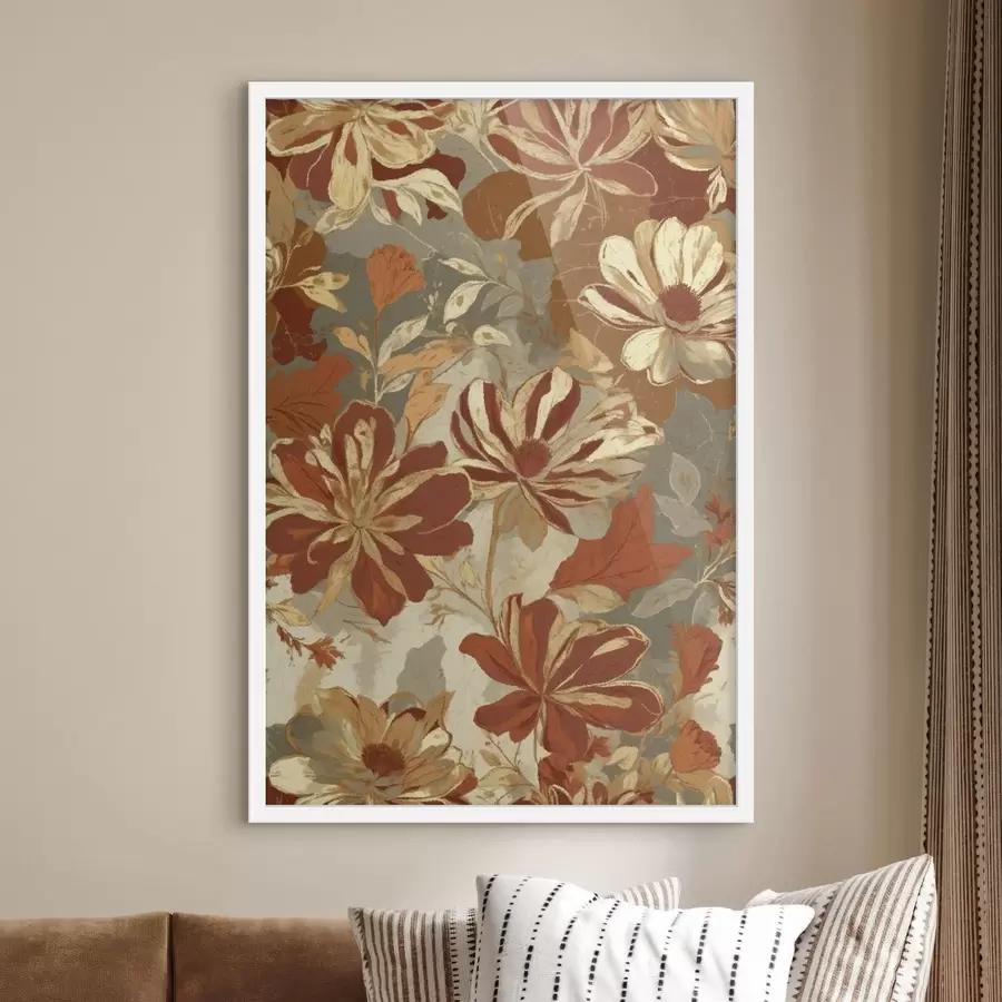 Fototapete Blumenmuster in warmen Rost- und Cremetönen f47770