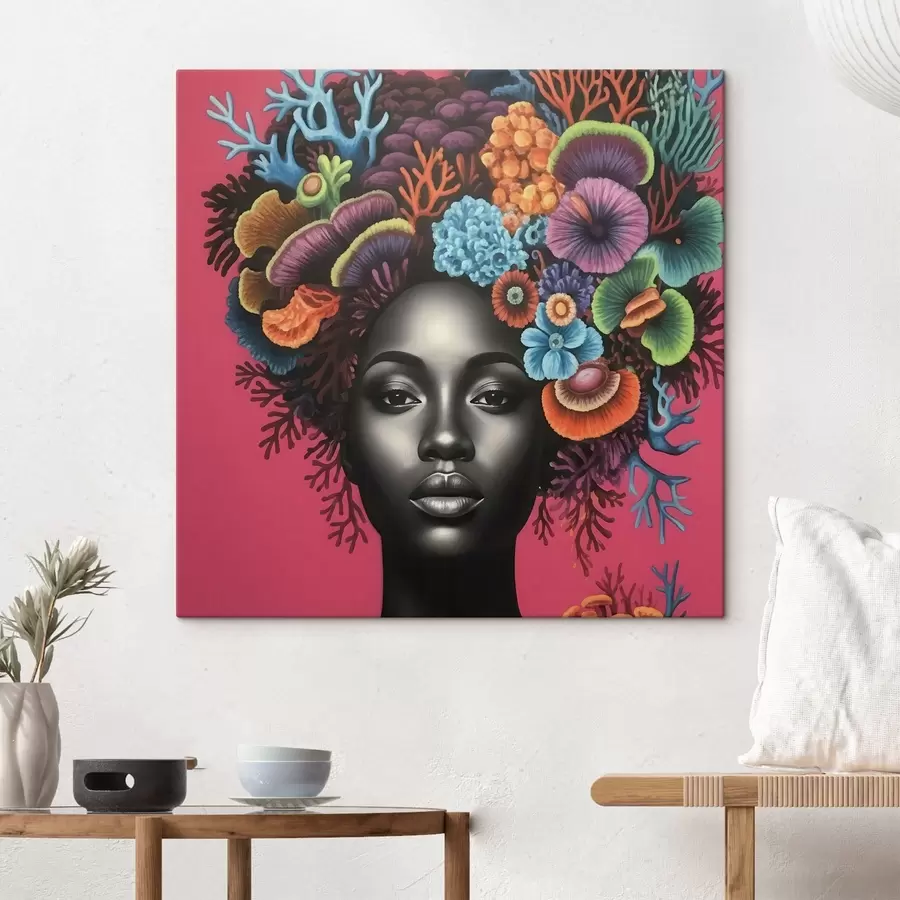 Fototapete Psychedelisches Porträt einer Frau mit Pilzen s47786