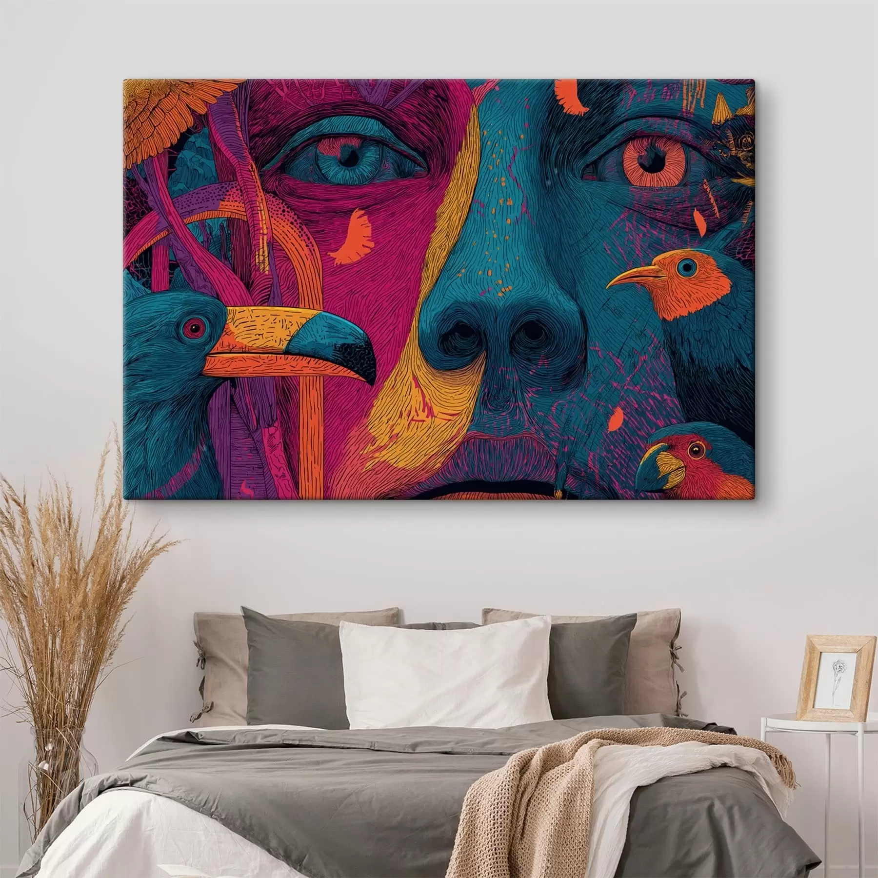 Fototapete Psychedelisches Porträt mit Vögeln s47789