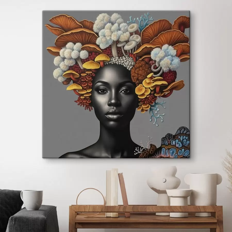 Fototapete Porträt einer Frau mit Pilzen s47788