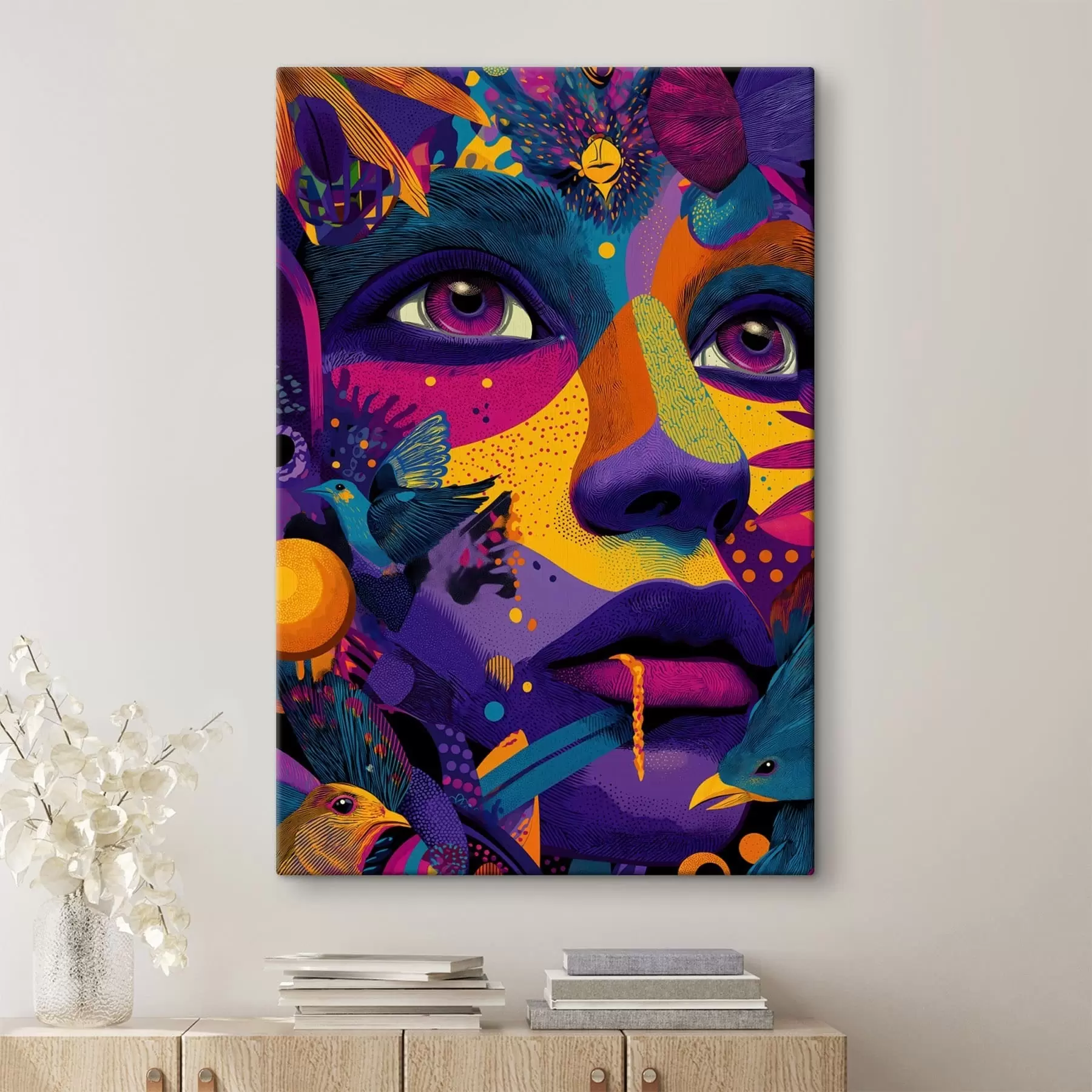 Fototapete Psychedelisches Porträt mit Vögeln s47790