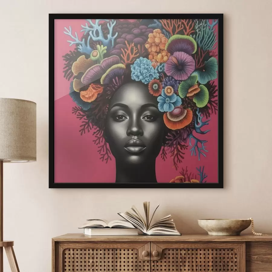 Fototapete Psychedelisches Porträt einer Frau mit Pilzen f47786