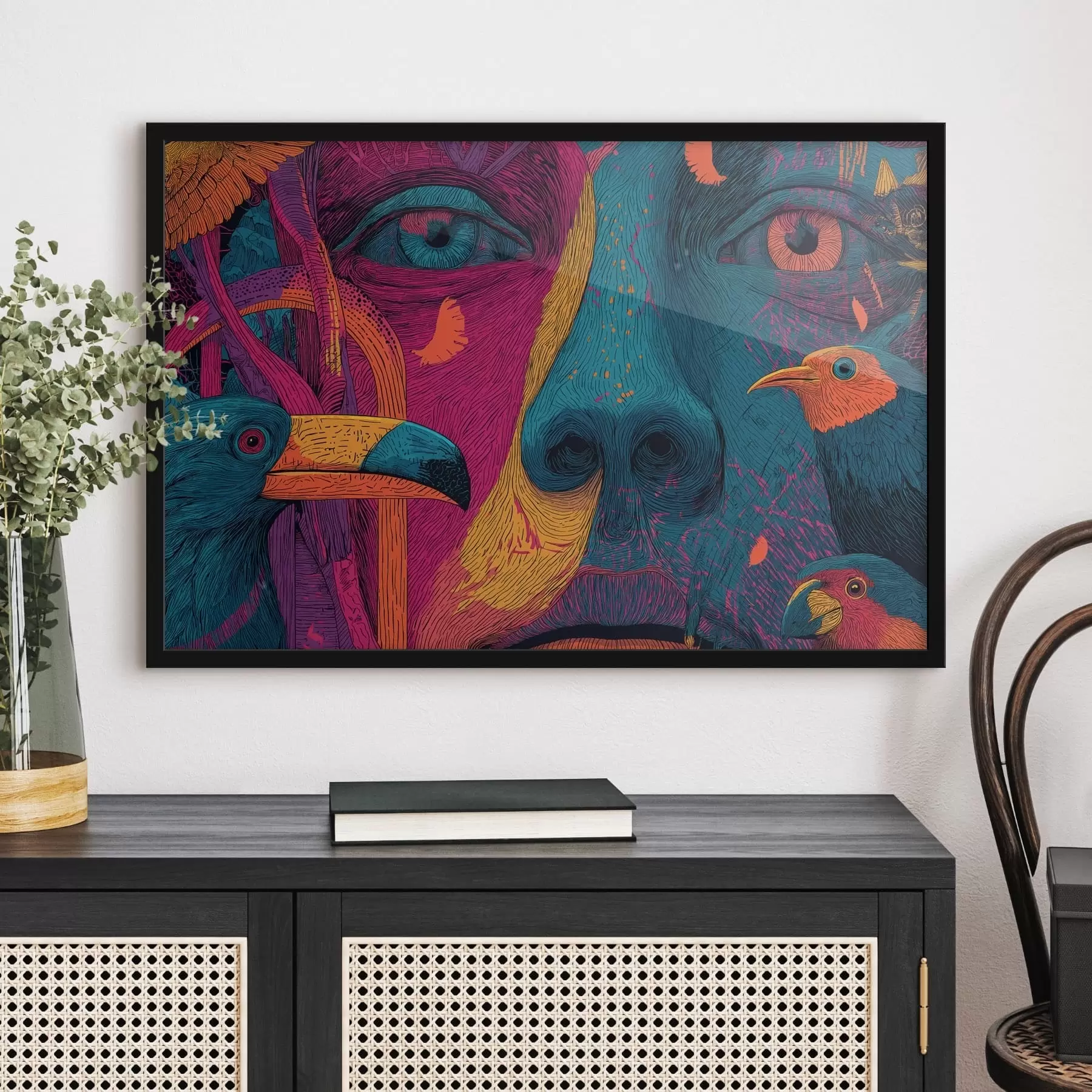 Fototapete Psychedelisches Porträt mit Vögeln f47789