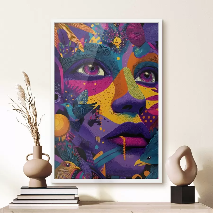 Fototapete Psychedelisches Porträt mit Vögeln f47790