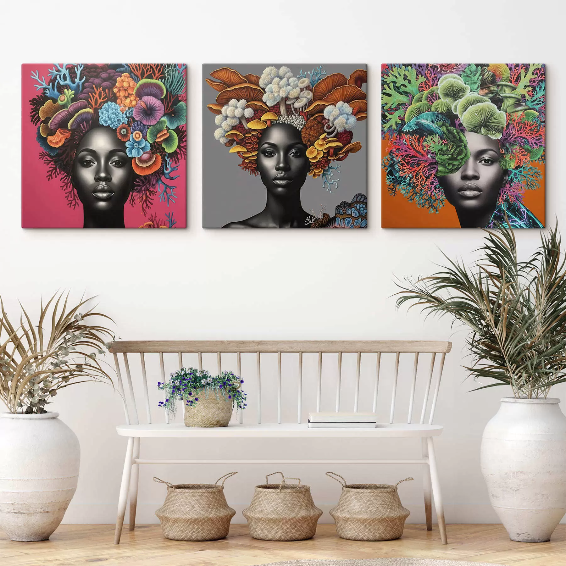 Fototapete Psychedelisches Porträt einer Frau mit Pilzen m01308