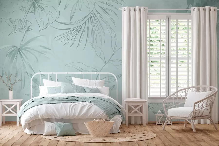 Fototapete Lineare Pflanzen auf weichem grünlichen Hintergrund w05128v1