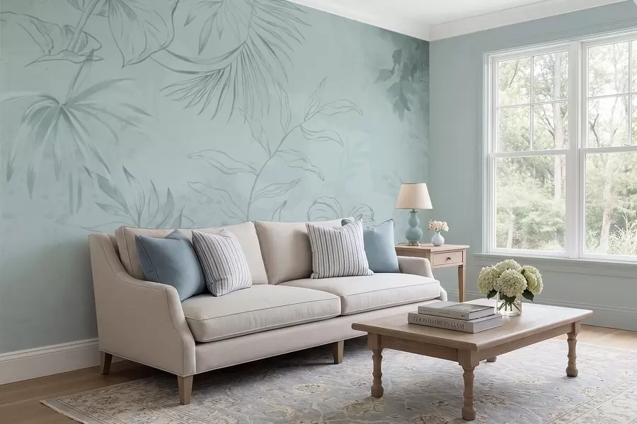 Fototapete Lineare Pflanzen auf weichem grünlichen Hintergrund w05128v1