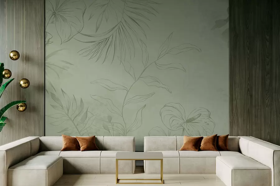 Fototapete Lineare Pflanzen auf kühlem blauem Hintergrund w05128v2