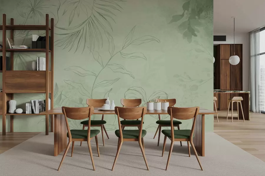 Fototapete Lineare Pflanzen auf kühlem blauem Hintergrund w05128v2