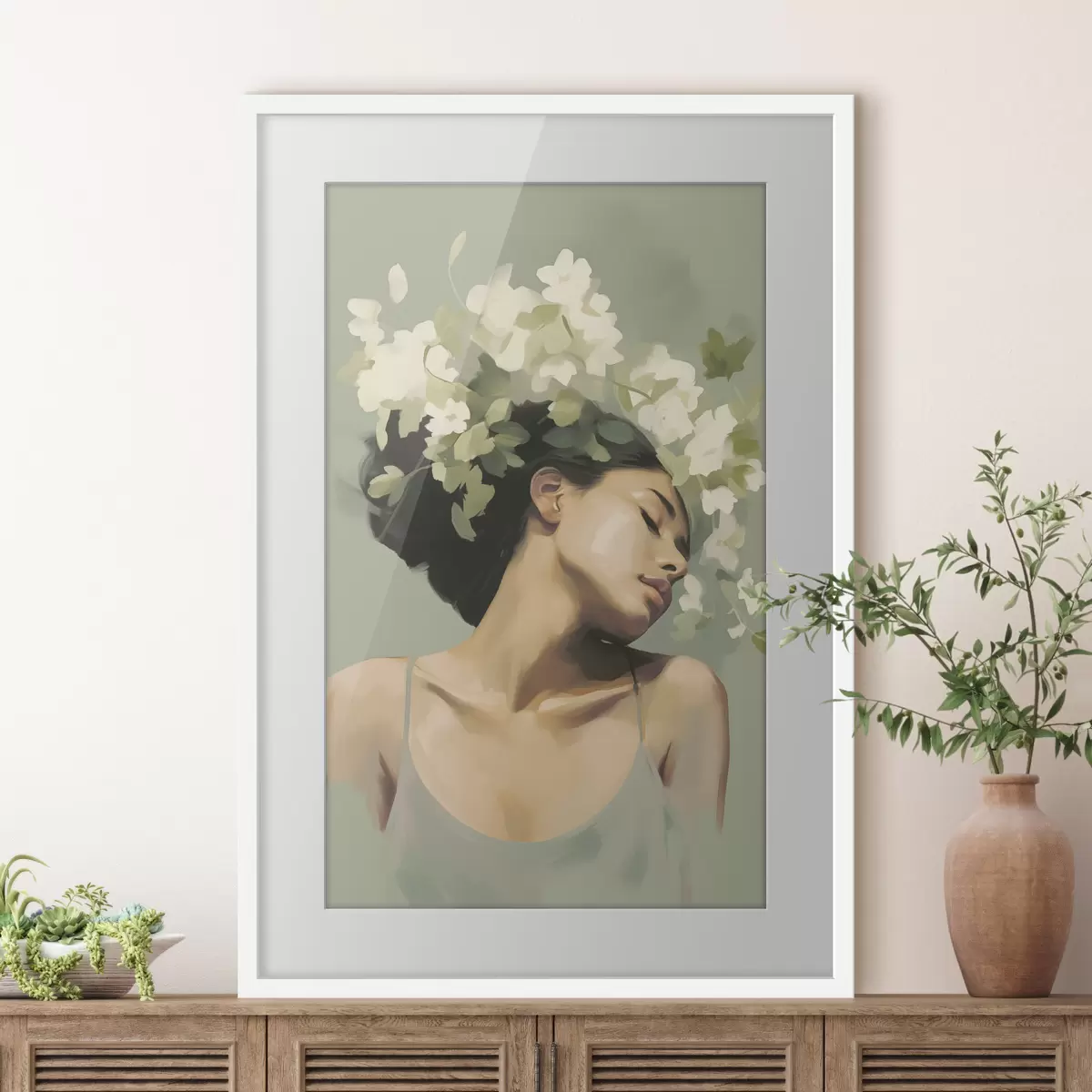 Poster Mädchen mit Blumenkranz f47806