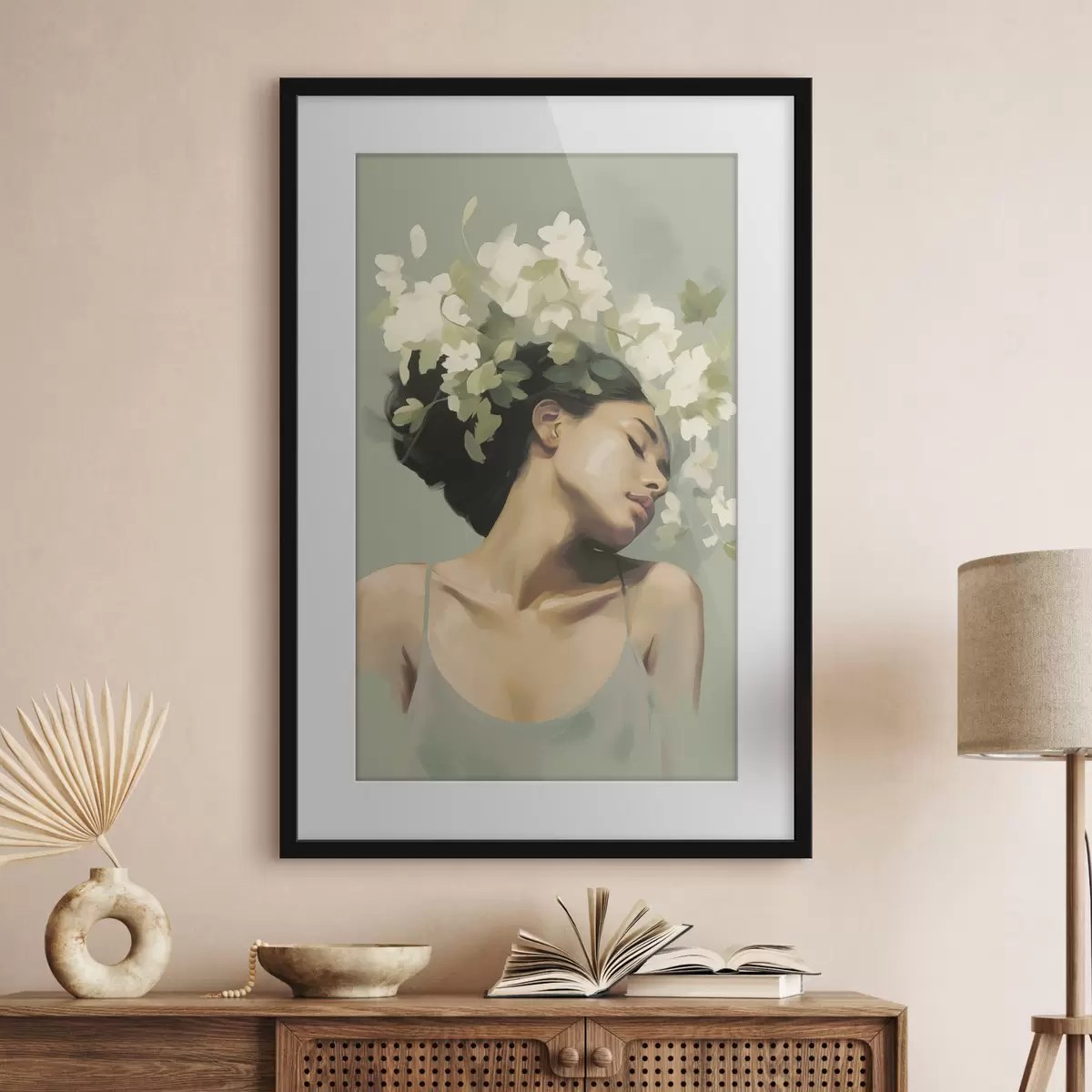 Poster Mädchen mit Blumenkranz f47806
