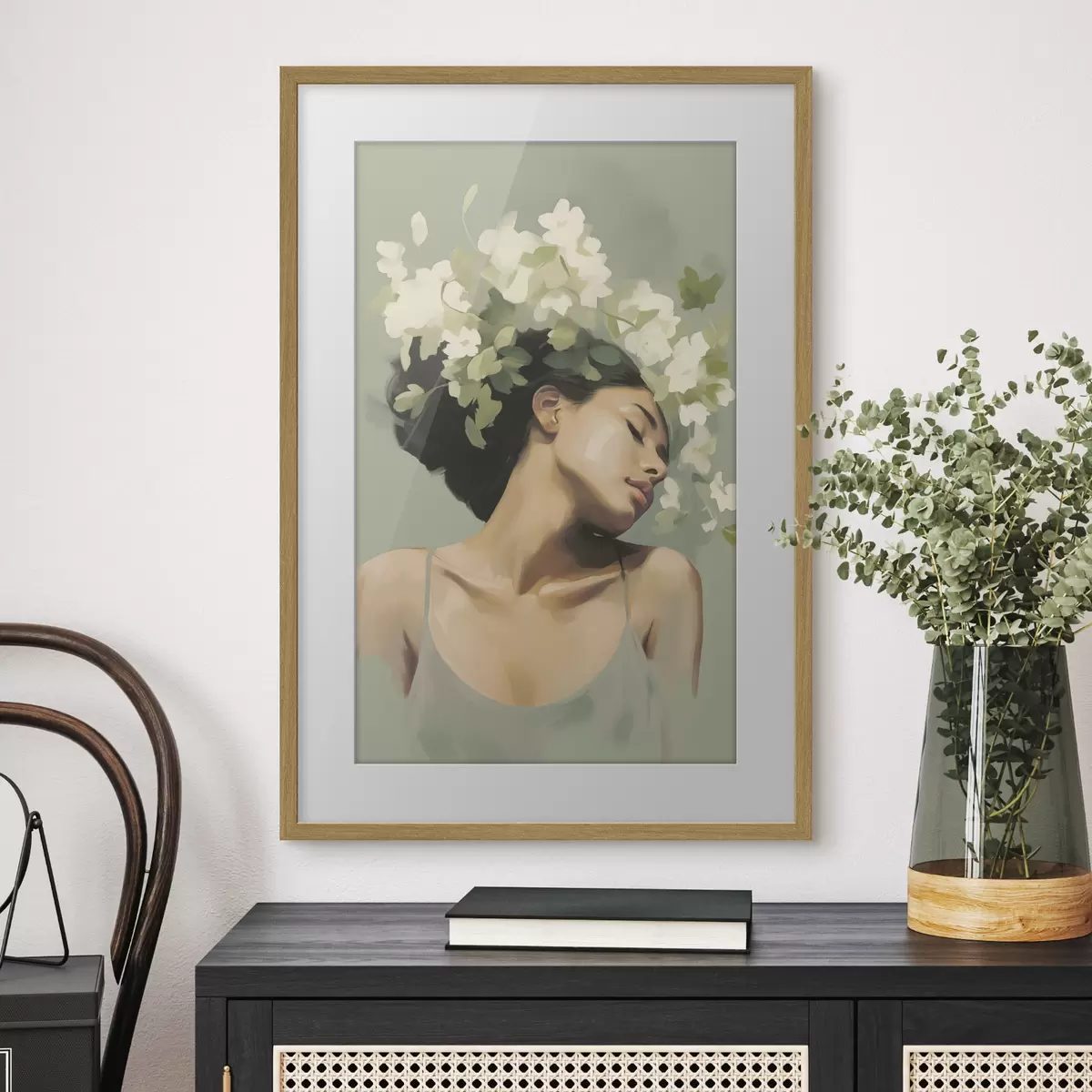Poster Mädchen mit Blumenkranz f47806