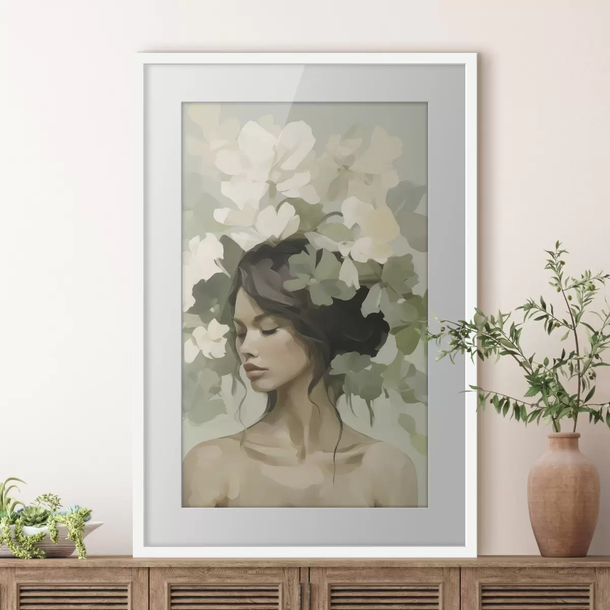 Poster Porträt eines Mädchens mit Blumenkranz f47807