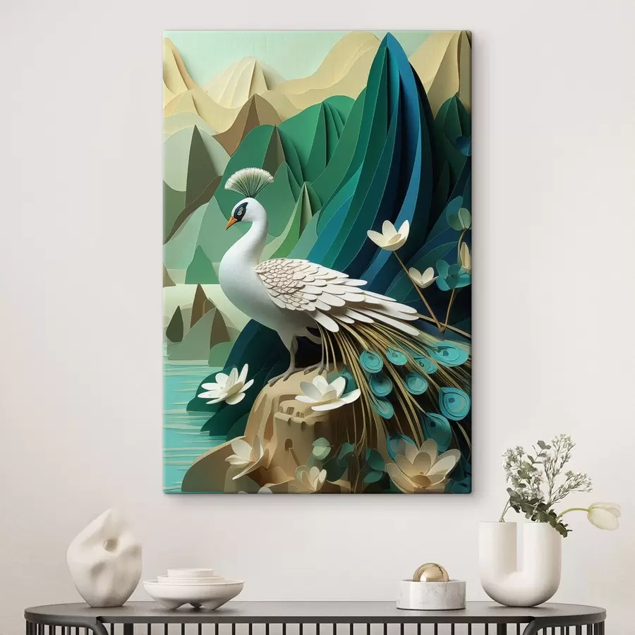 Fototapete Pfau auf grünem Hintergrund s47901