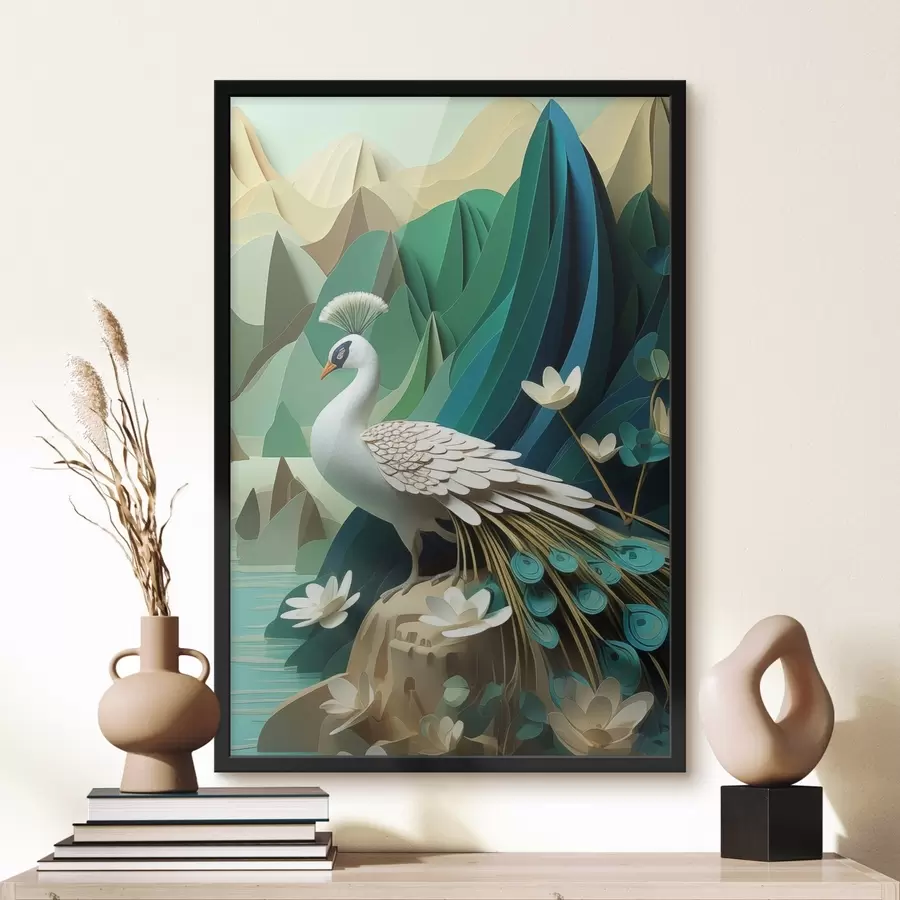 Fototapete Pfau auf grünem Hintergrund f47901