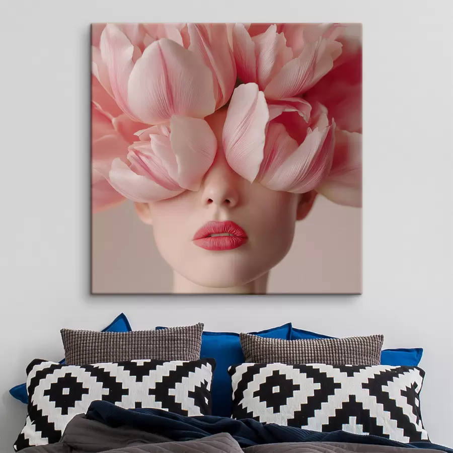 Fototapete Frauenporträt mit rosa Blütenblättern s47920