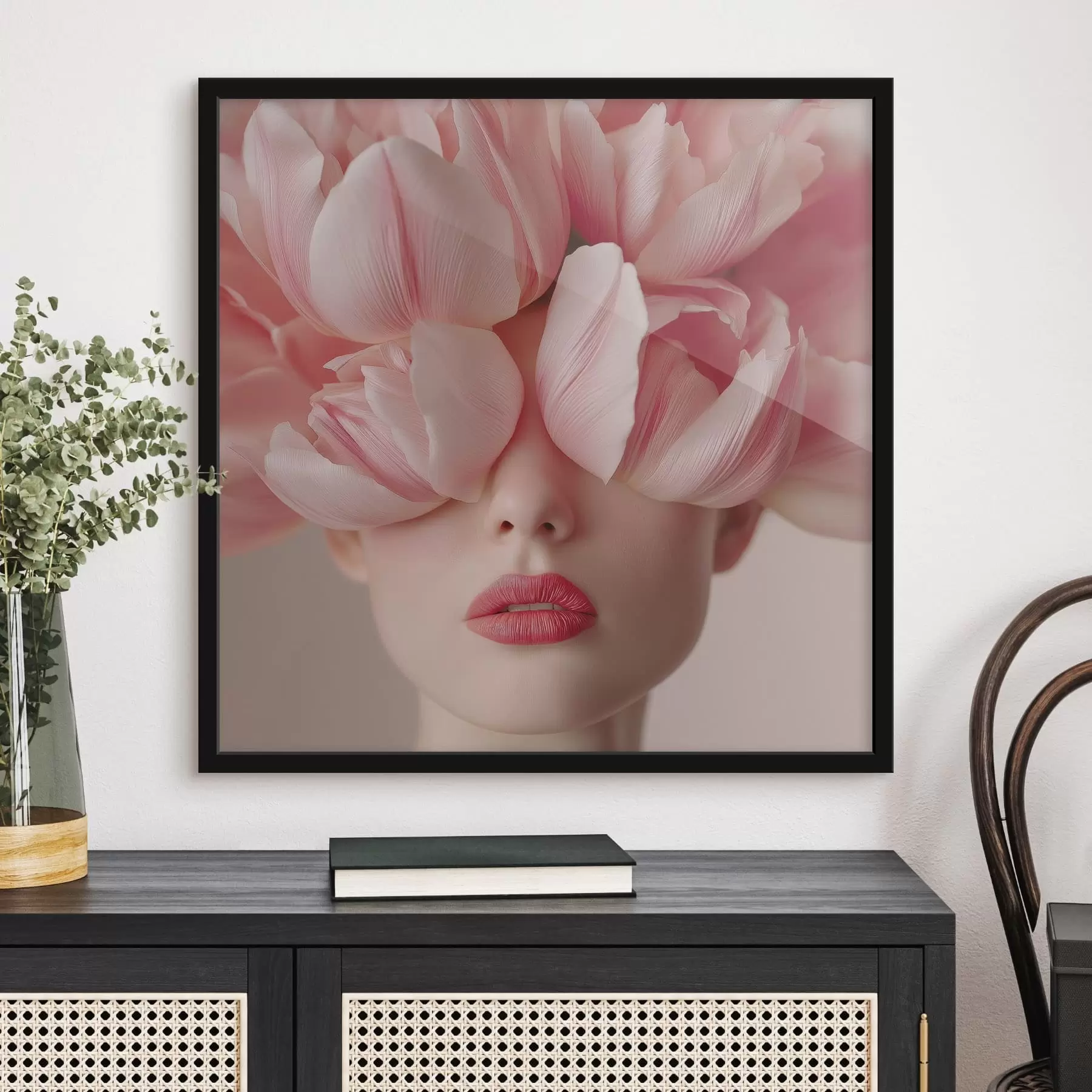 Fototapete Frauenporträt mit rosa Blütenblättern f47920