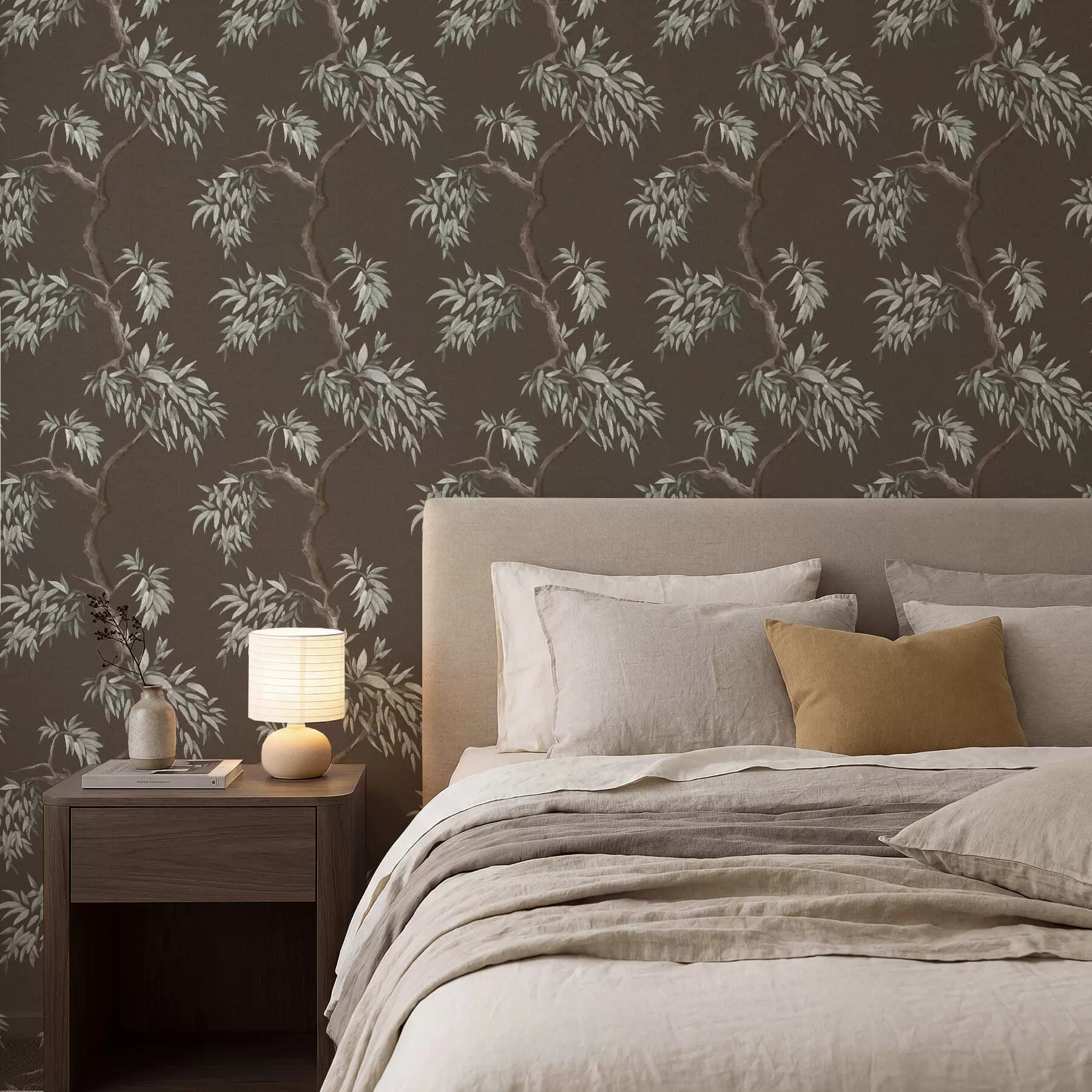 Fototapete Baumzweig mit Blättern auf braunem Hintergrund a01117v3