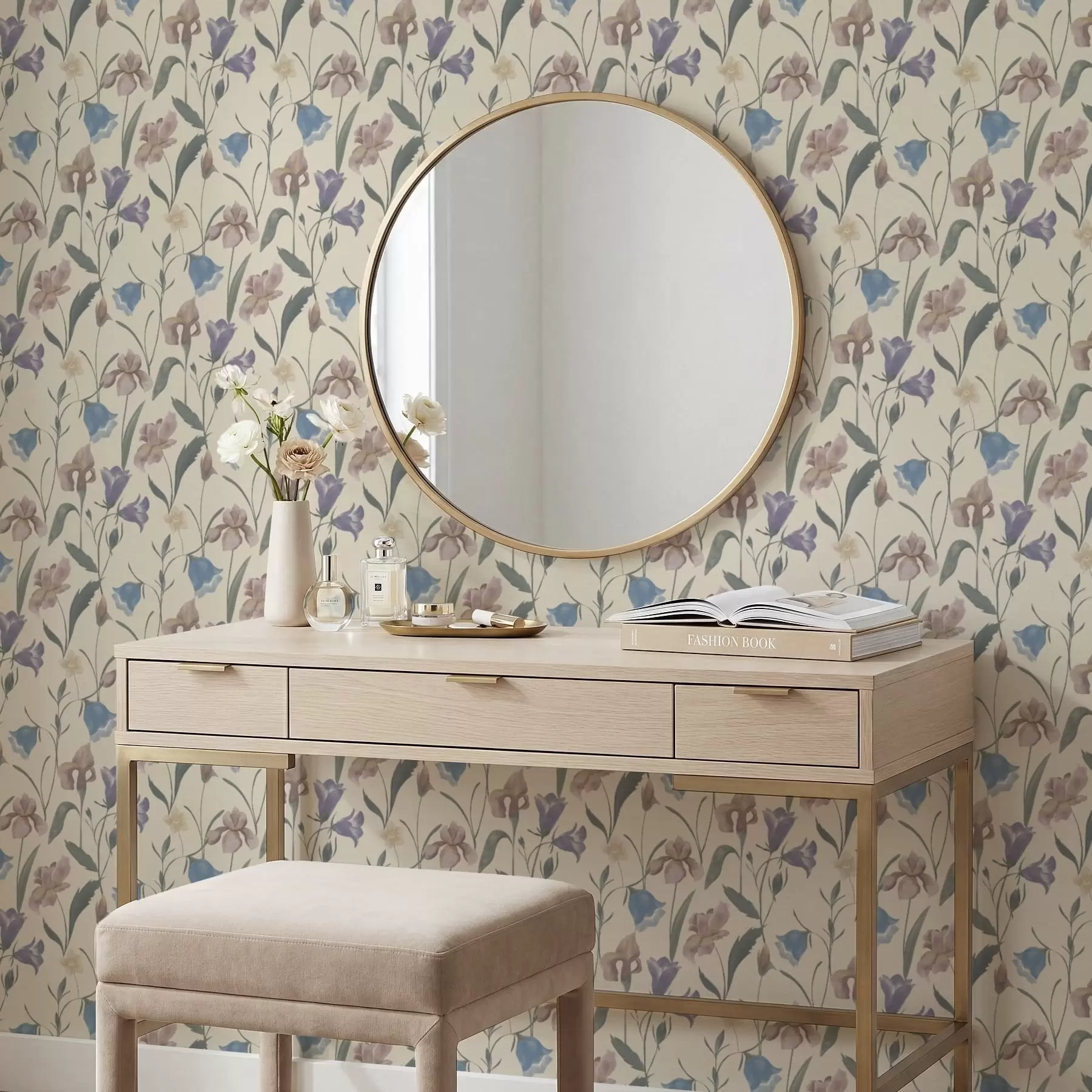 Fototapete Pastellfarbenes Blumenmuster auf hellem Hintergrund a01118