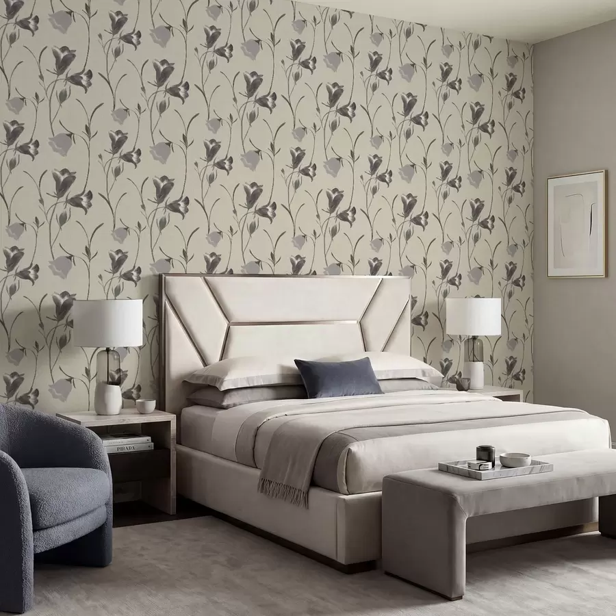 Fototapete Graue Glockenblumen auf hellbeigem Hintergrund a01119